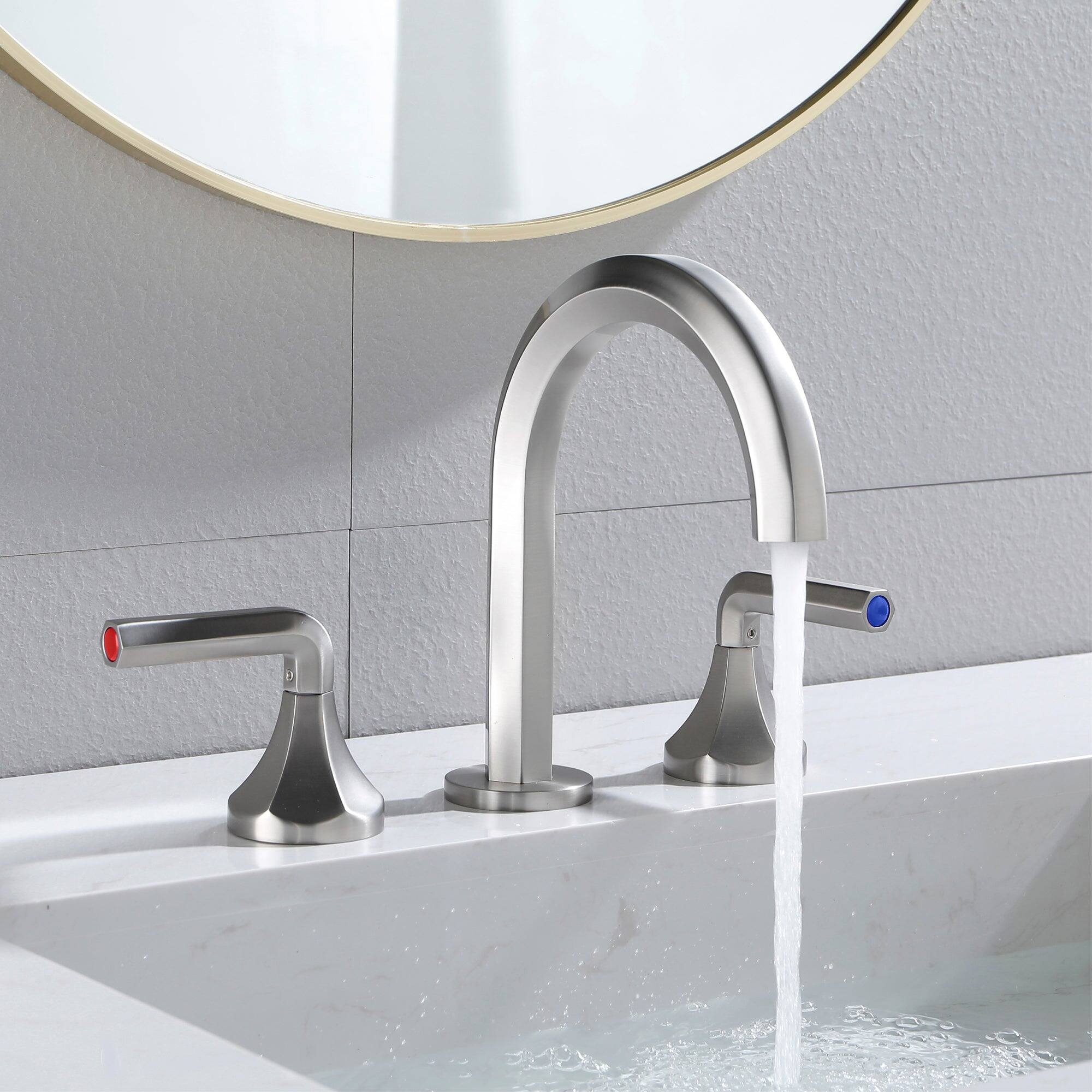 Alt View 8. Boyel Living - 8 in Widespread Double Handle 1.2 GPM Bathroom Faucet with Quick Connect Hose and Water Supply Hose in Brushed Nickel - Brushed Nickel.