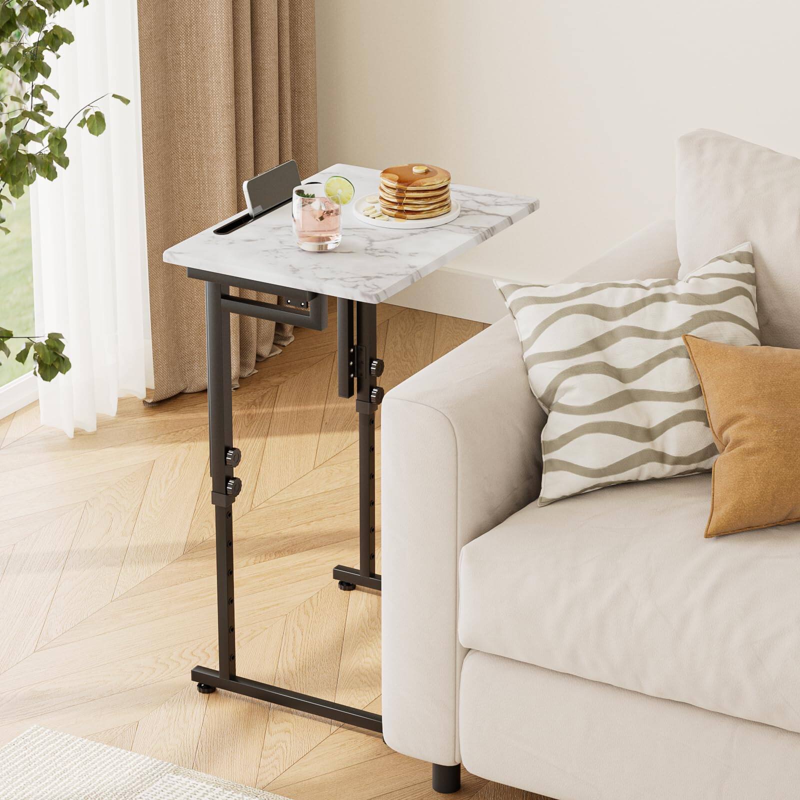 Left. Fabibe - Tv Tray Folding Dinner Table Adjustable Small C-shaped End For Eating Foldable Slide Under Couch Side - Sea Blue 1PC.