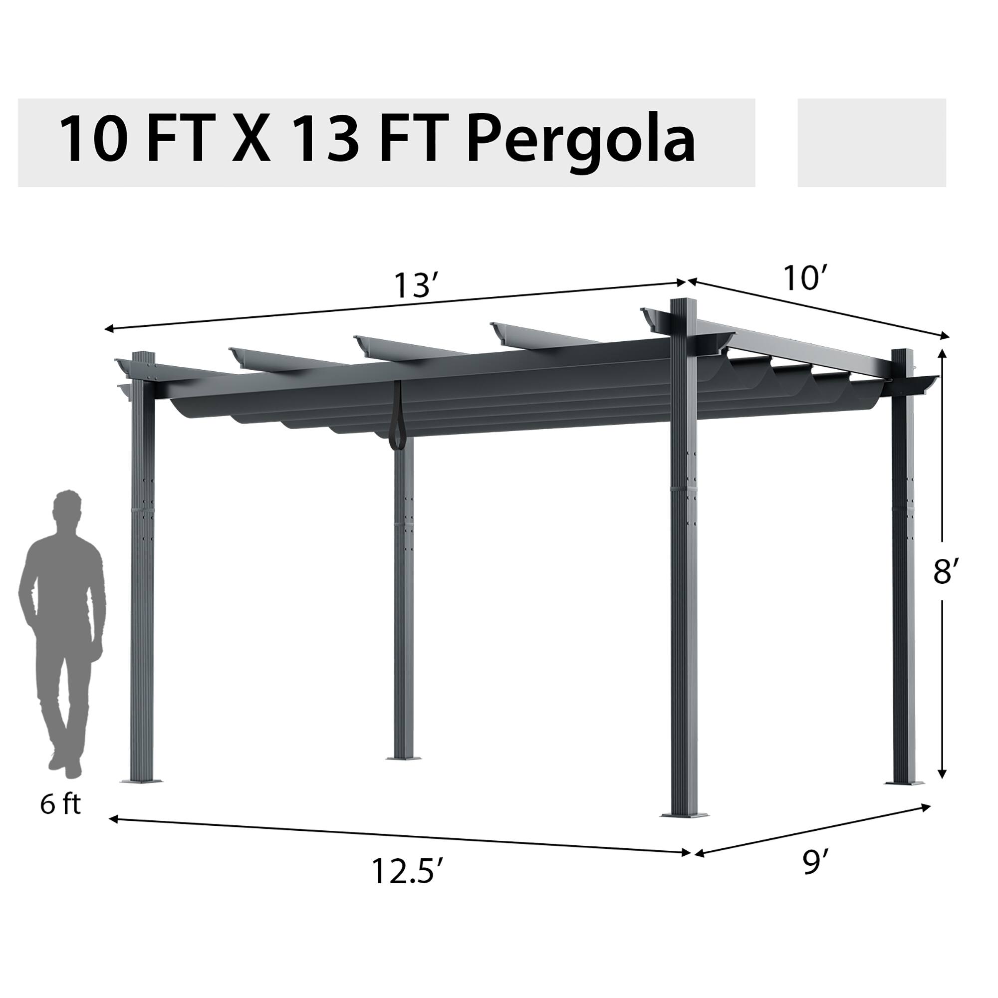 10 FT X 13 FT Pergola

13'  
10'  
8'  
6 ft  
12.5'  
9'