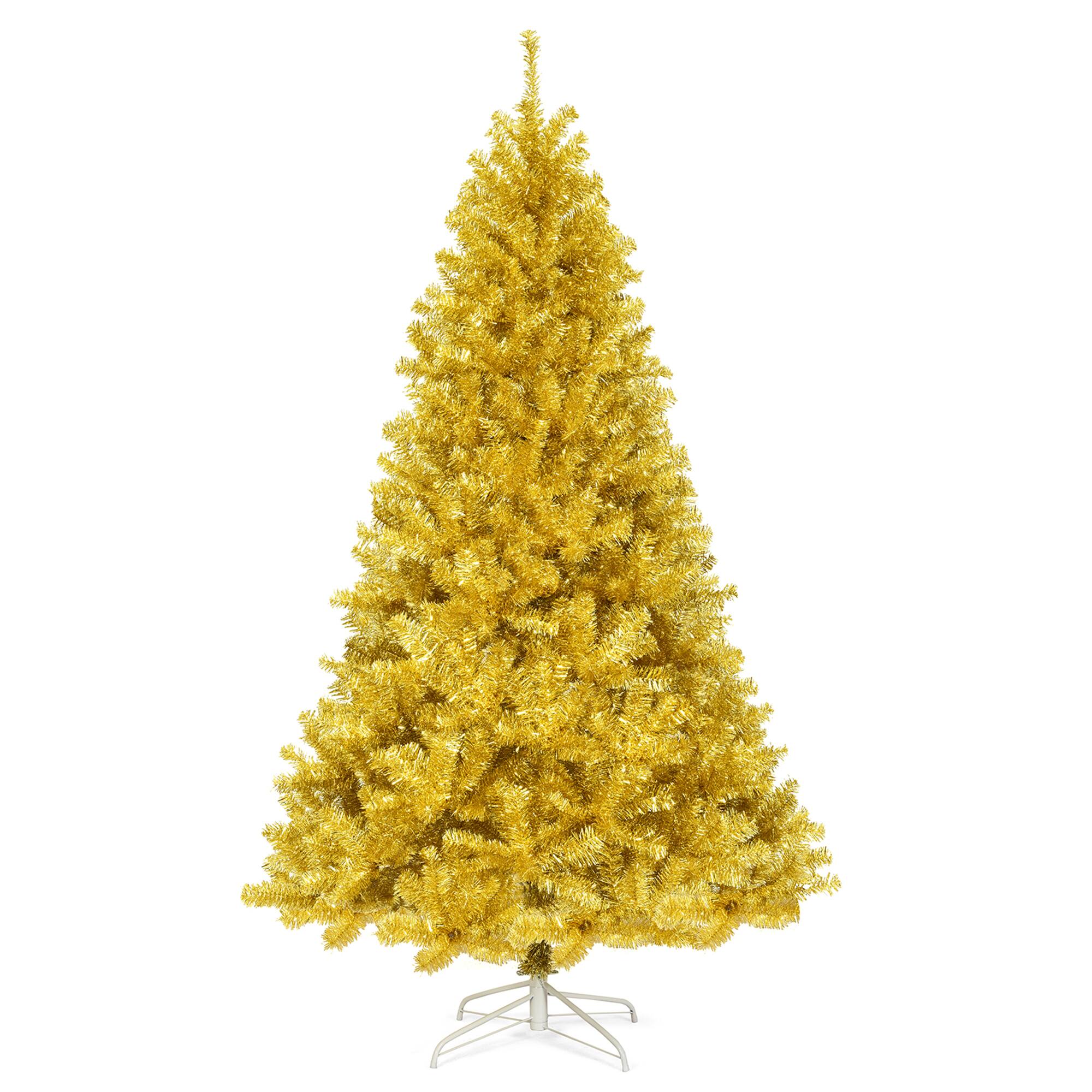 Alt View 4. Gymax - Gymax 7.5FT Tinsel Christmas Tree Artificial Hinged w/ Metal Stand Champagne Gold - Champagne Gold.