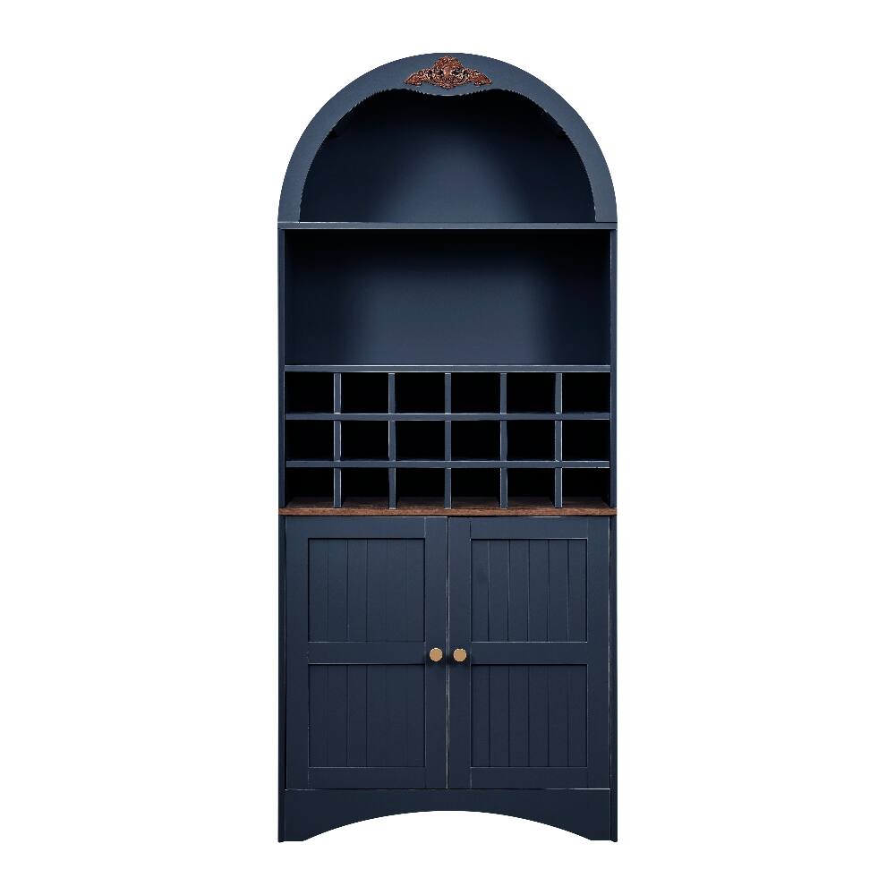 Alt View 10. Loheer - Loheer Arched Wood Wine Cabinet Freestanding Blue Liquor Bar Cabinet with Removable Rack - Blue.