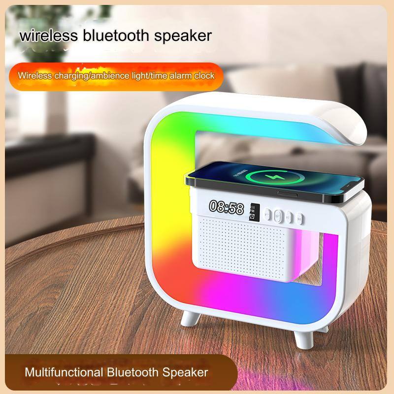 wireless bluetooth speaker  
Wireless charging/ambience light/time alarm clock  
Multifunctional Bluetooth Speaker