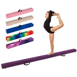 Gymax - 9 FT Folding Gymnastic Beam w/Anti-slip Base Pine Wood Frame Carrying H&le - Purple