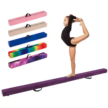 Front. Gymax - Gymax 9 FT Folding Gymnastic Beam w/Anti-slip Base Pine Wood Frame Carrying H&le - Purple.