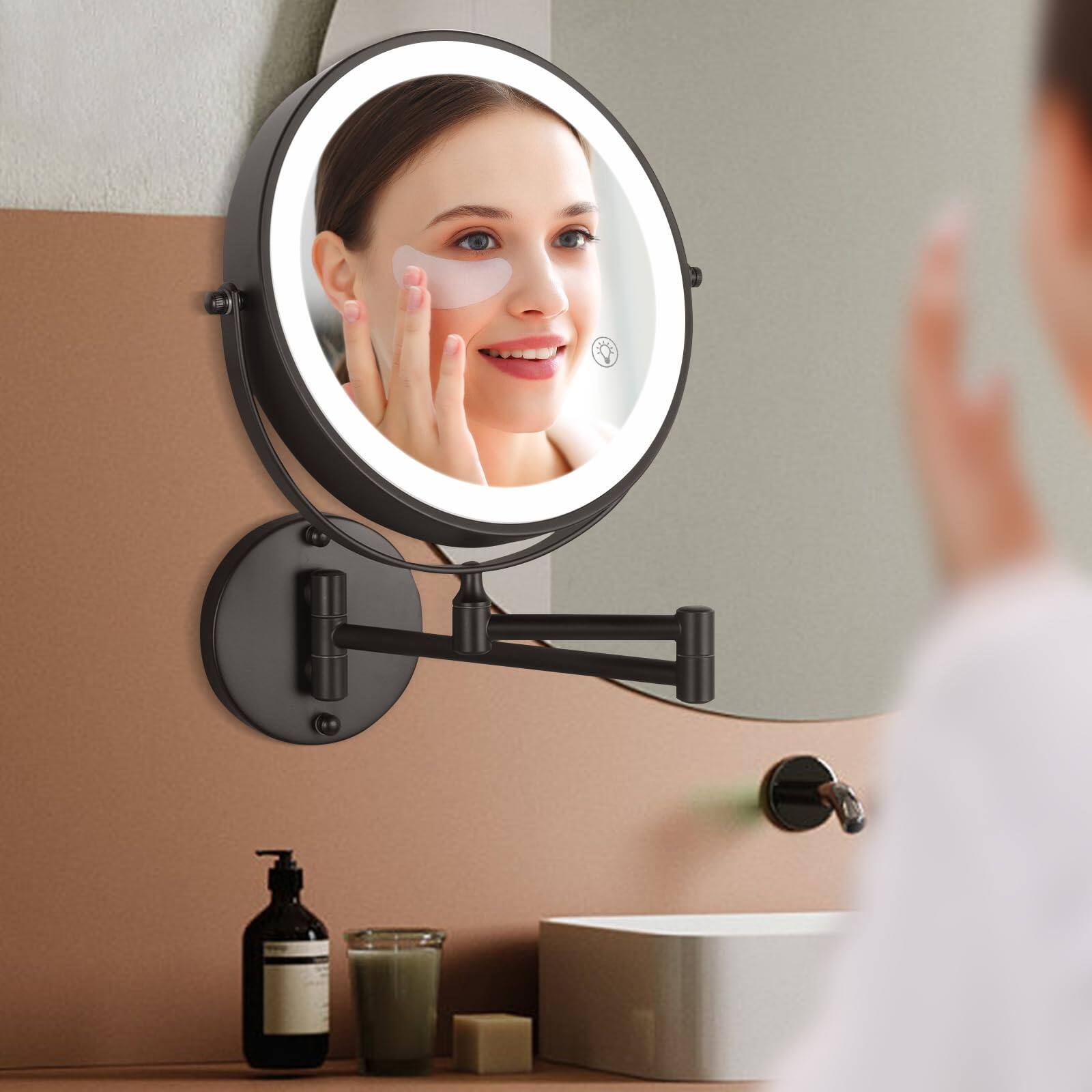 Alt View 3. COTTAGE - Lighted Makeup Mirror With Magnification Double Sided Dual Touch Magnifying Lights swivel Bathroom Extendab - Black 02 30X.