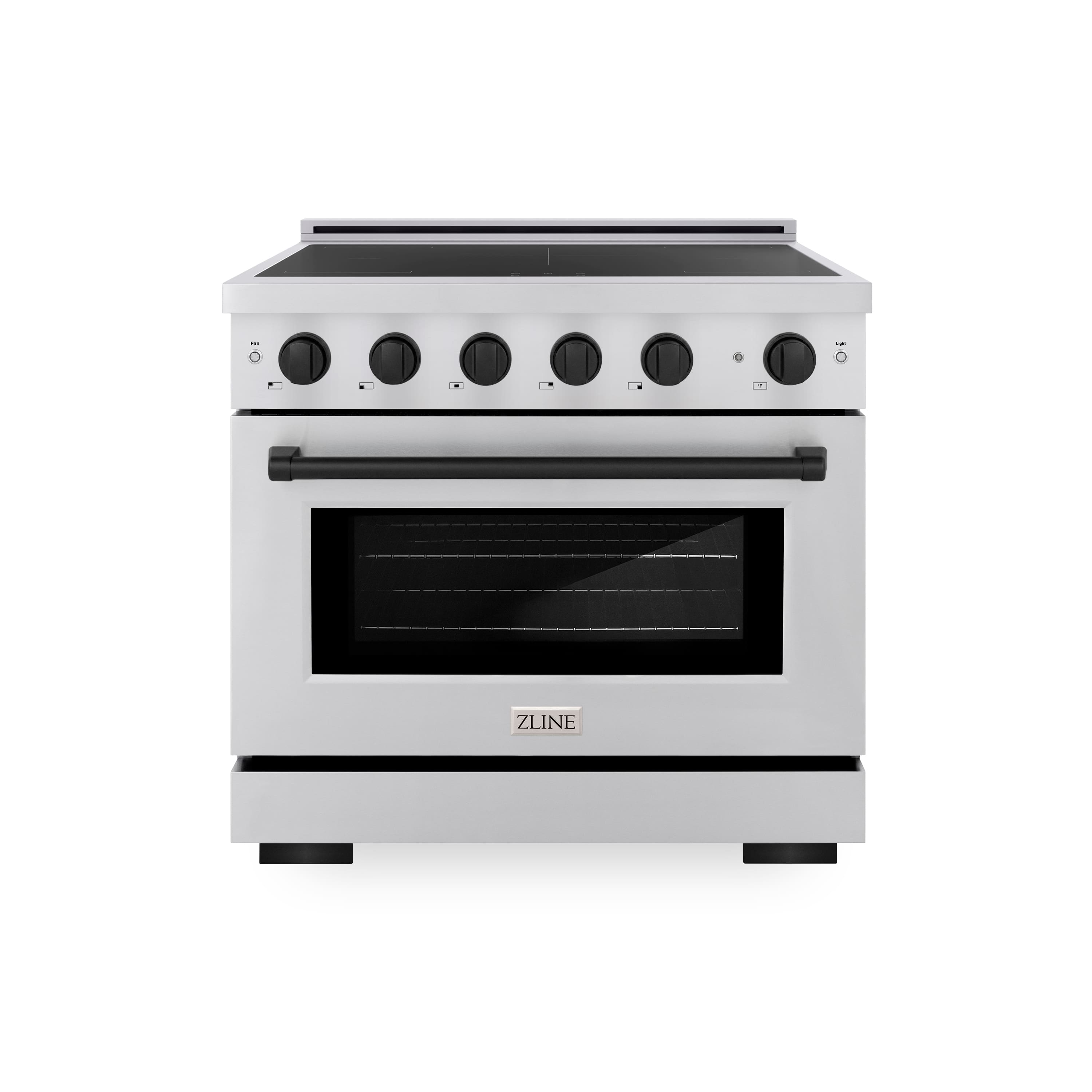 Front. ZLINE - 36 in. Wide 5 Elements Autograph 5.2 cu. ft. Paramount Freestanding Induction Range with Electric Oven w/ Black Accents - Stainless Steel.