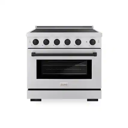 Front. ZLINE - Autograph 36 in. 5.2 cu. ft. Paramount Freestanding Induction Range with 5 Burners and Electric Oven w/ Black Accents - Stainless Steel.