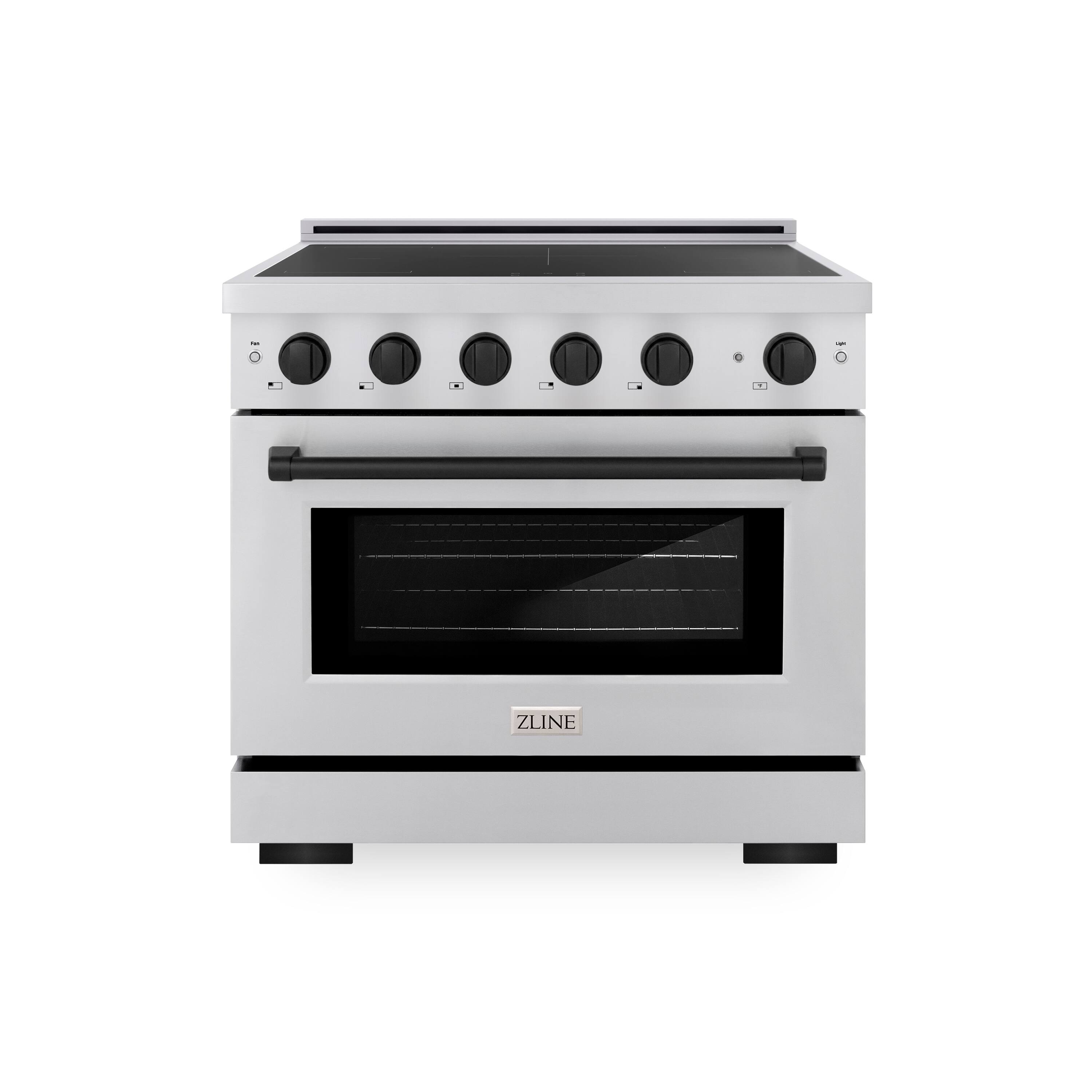 Front. ZLINE - Autograph 36 in. 5.2 cu. ft. Paramount Freestanding Induction Range with 5 Burners and Electric Oven w/ Black Accents - Stainless Steel.