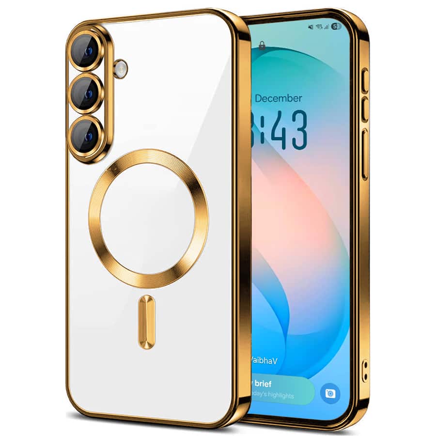 Entronix - [Magnetic] Case Compatible with Galaxy S26 - [Clear Back] Luxury Glossy Cover - Gold