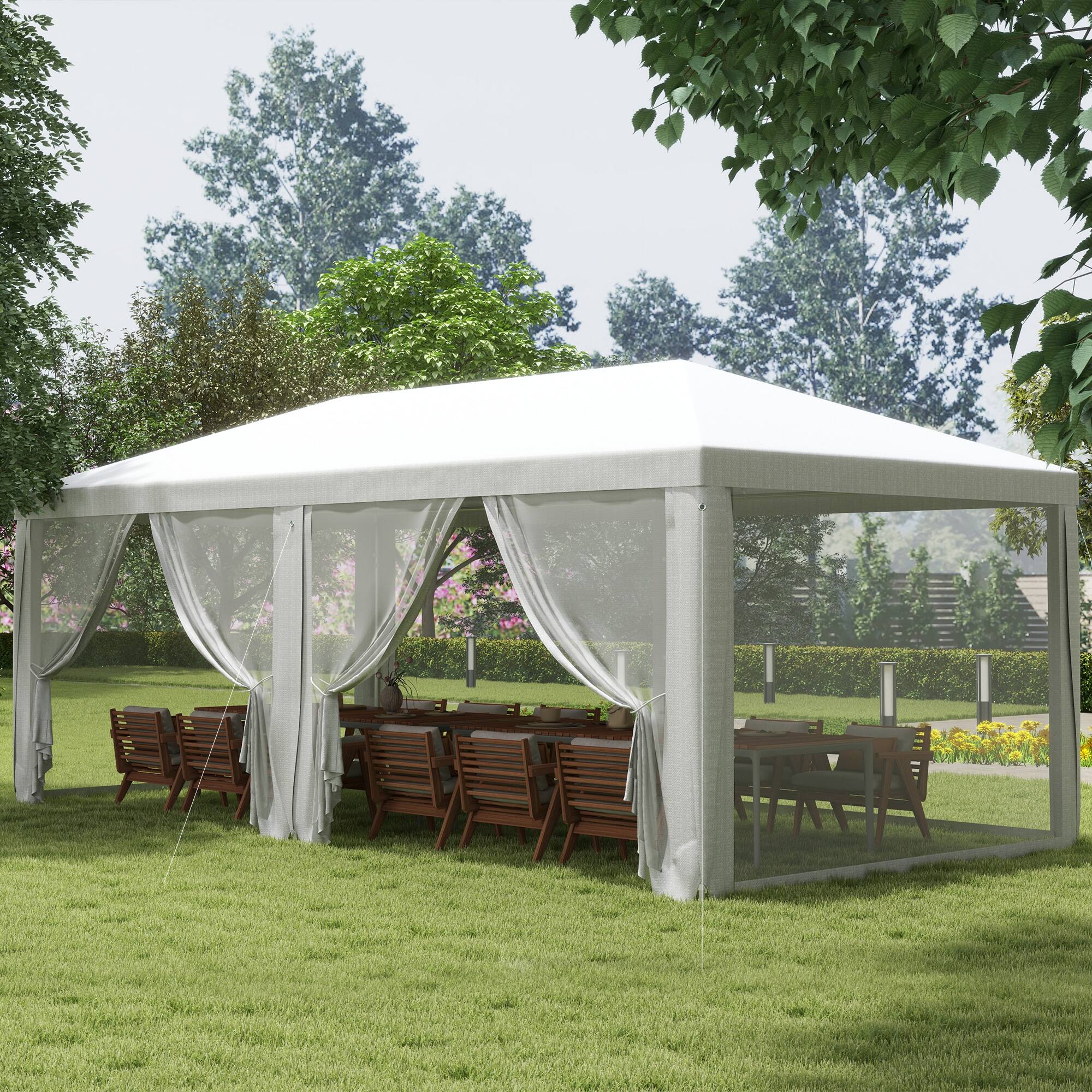 Alt View 1. Outsunny - 10' x 20' Party Tent, Outdoor Wedding Canopy & Gazebo with Removable Sidewalls, Shade Shelter for Events, BBQs - White.