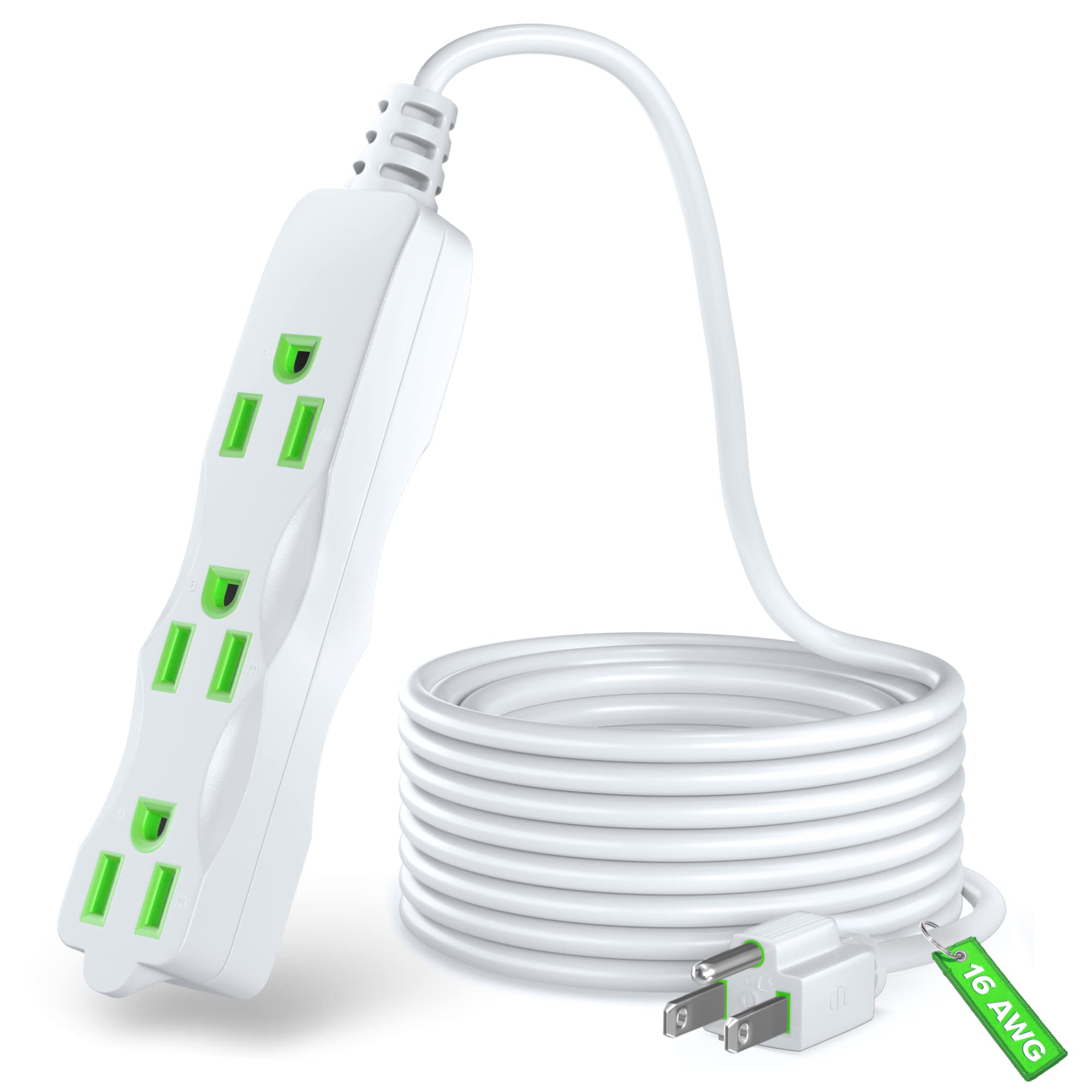 Front. Maximm - Extension Cord with 3 Outlets, 125V, 3 Prong Extension Cord, ETL Listed, 25ft - WHITE green.