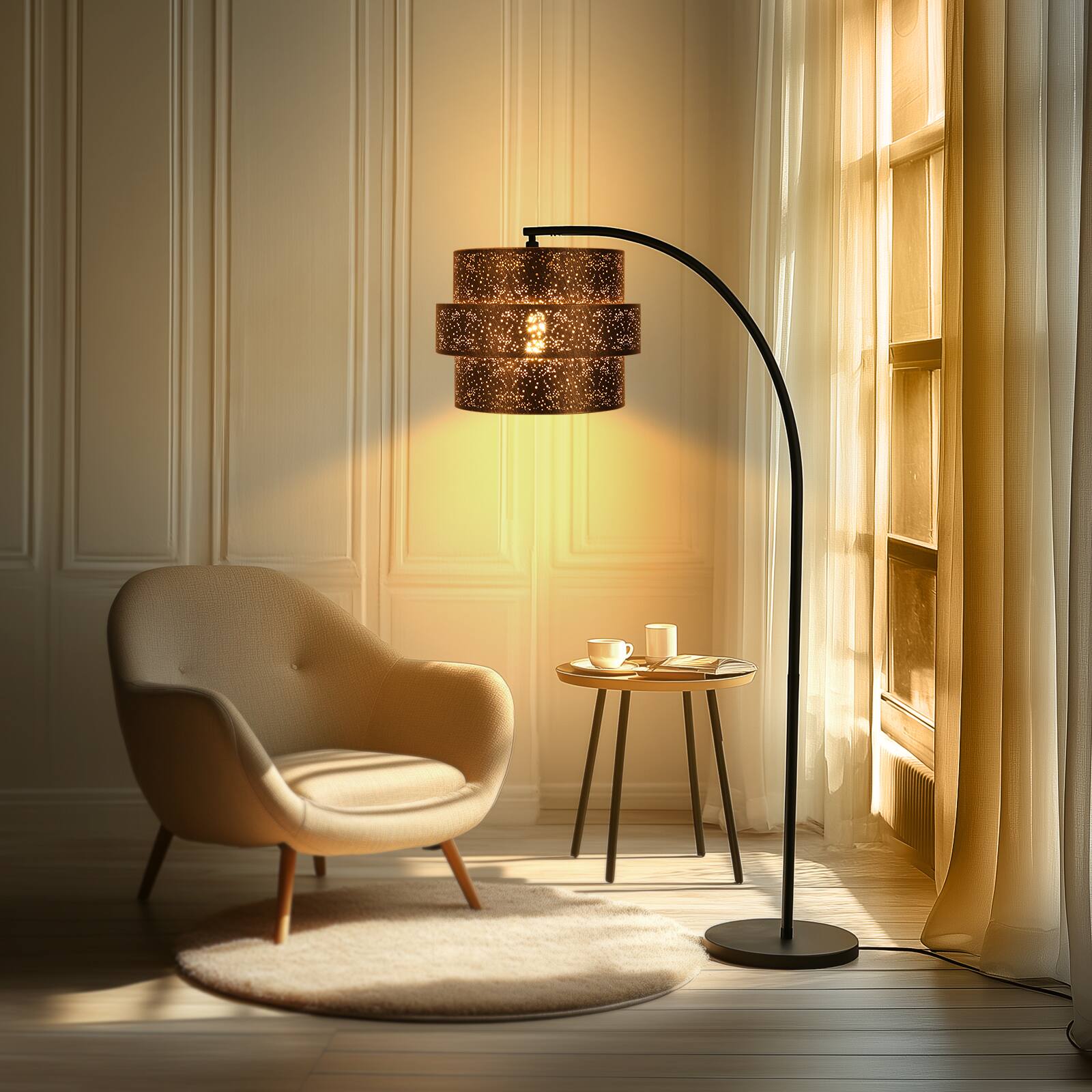 Back. Alucset - 3-tier Drum Lampshade, ALUCSET Metal Lamp Shades for Pendant Lamp Floor Lamp Chandelier Replacement, Antique Bronze Gold - Antique Bronze&Gold.