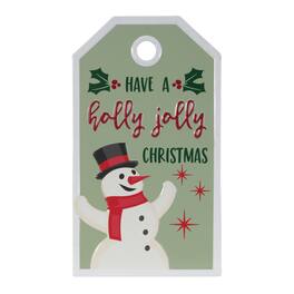 BreeBe - Metal Snowman Christmas Sentiment Tag 16"H - Green, White
