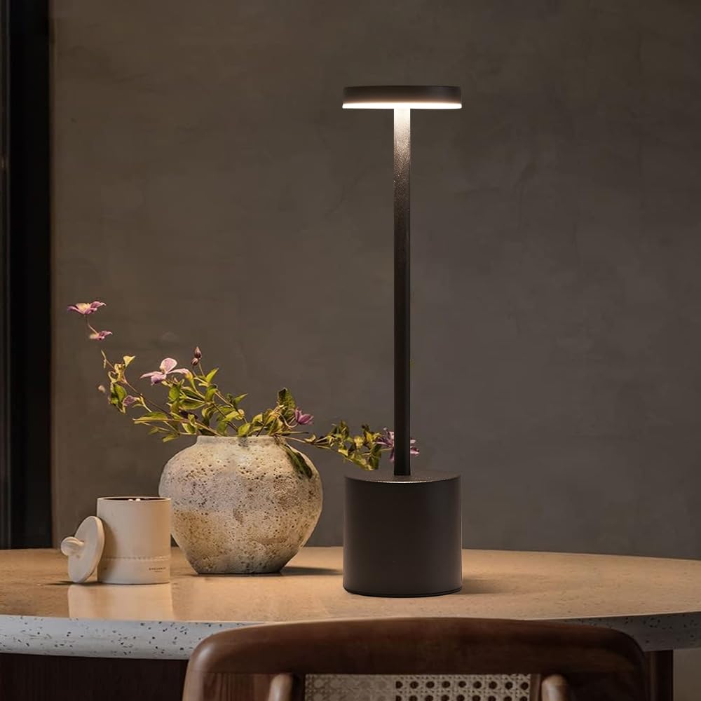 Left. Dazzling Pops - LED Cordless Table Lamp Set Portable 5000mAh Rechargeable Table Lamps Touch Control Outdoor Table Lamp - Black.