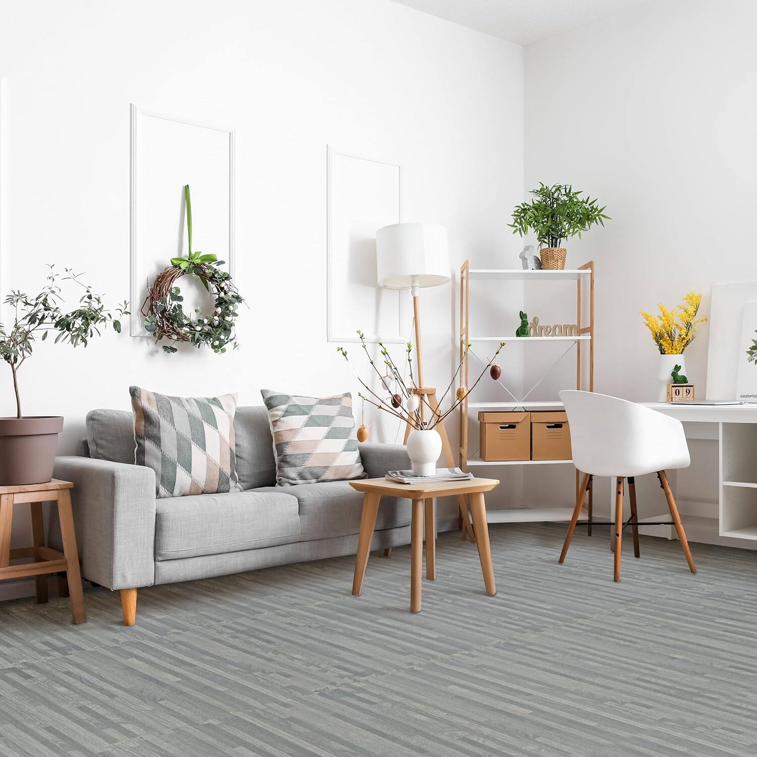 Alt View 1. Sorbus - Sorbus 3/8-Inch Thick 48 Sq. Ft. Wood Grain Floor Foam EVA Interlocking Mats Tiles w/ Borders - for Home, Trade Show - Grey.