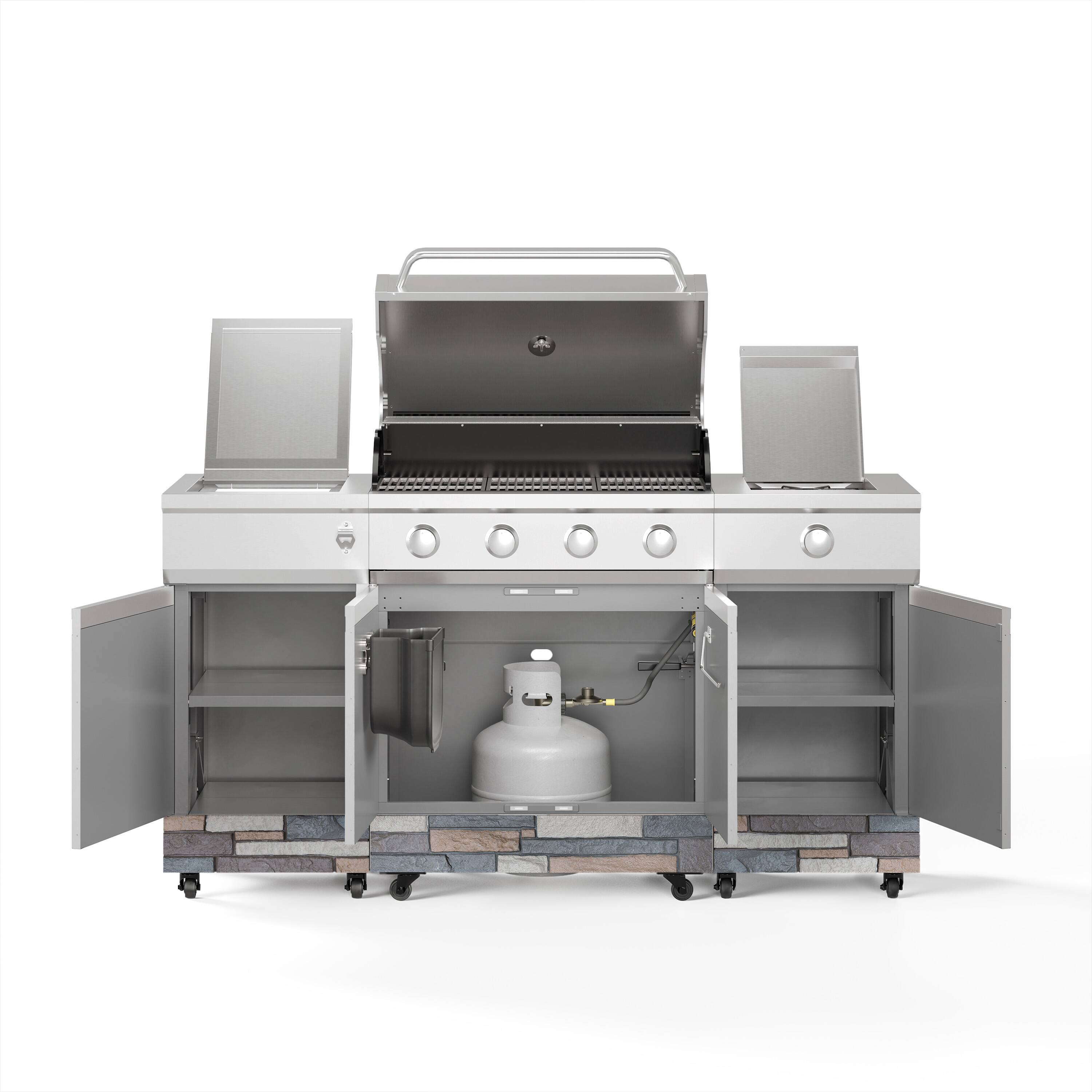 Left. TYTUS Grills - Fresno 5-Burner LP/NG Convertible Grill in Stainless Steel + Ash Stone - Silver.
