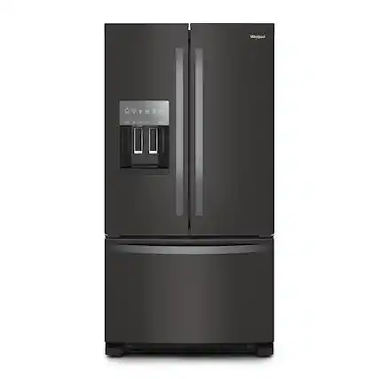 Front. Whirlpool - 24.7 Cu. Ft. French Door Refrigerator with Elevated Deli Drawer - Fingerprint Resistant Black Stainless.