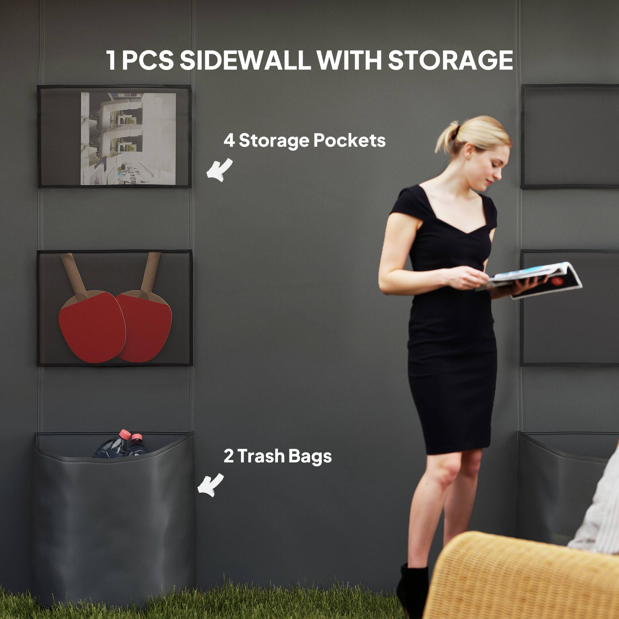1 PCS SIDEWALL WITH STORAGE
4 Storage Pockets
2 Trash Bags