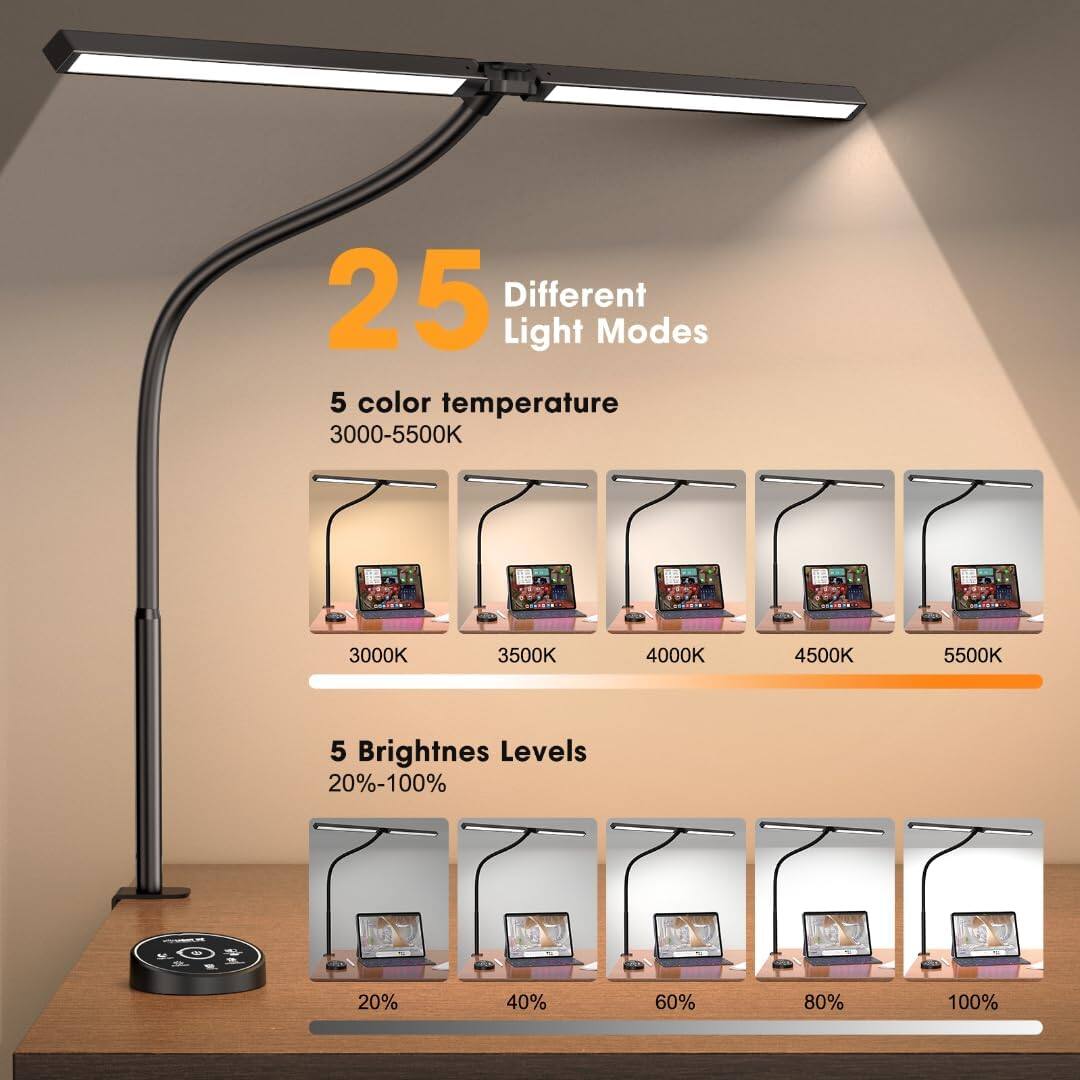 25 Different Light Modes

5 color temperature  
3000-5500K  
3000K 3500K 4000K 4500K 5500K

5 Brightness Levels  
20%-100%  
20% 40% 60% 80% 100%