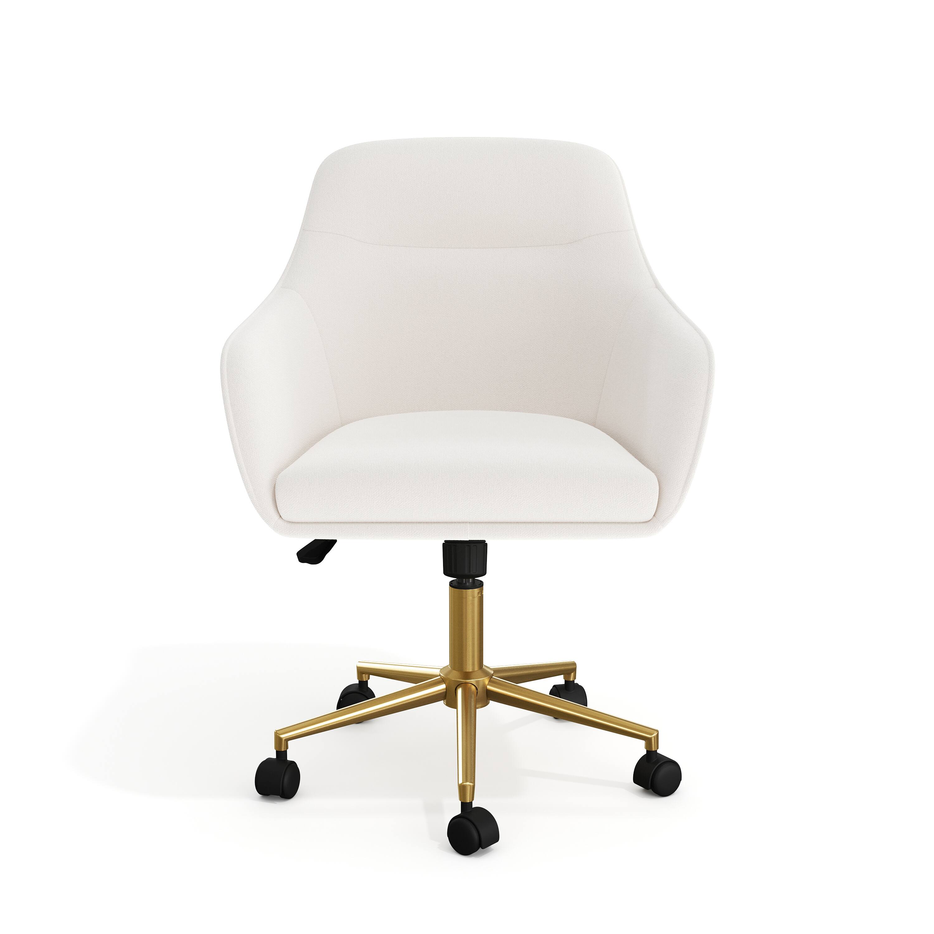 Alt View 10. Martha Stewart - Rayna Upholstered Swivel Home Office Chair with Flared Arms - Off White Fabric/Polished Brass Frame.