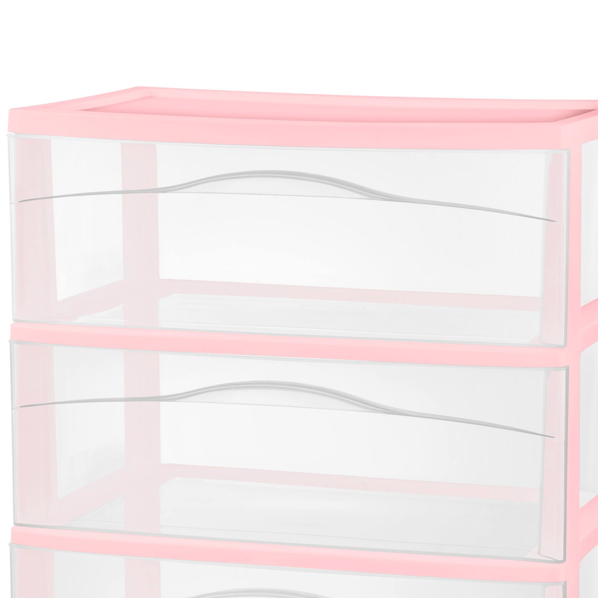 Alt View 4. Sterilite - Sterilite Wide 3 Drawer Storage Cart, Plastic Rolling Organization Cart, Pink - Pink.
