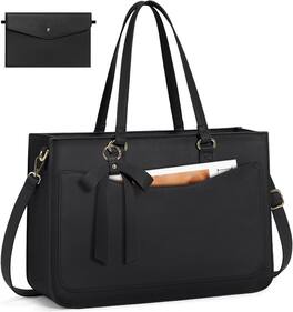 Vulpecula Spade - Work Tote Bags Leather Laptop Tote Waterproof Computer Bag Professional Office Business Briefcase - Black