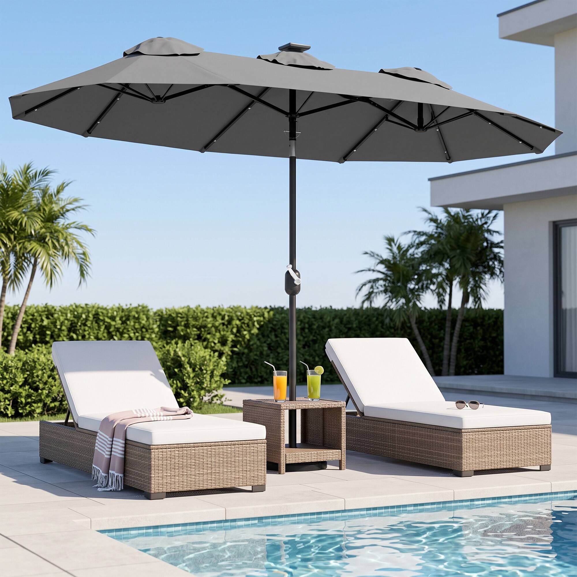 Alt View 8. Outsunny - Patio Umbrella, 9.7' Outdoor Umbrella with Tilt and Crank - Gray.