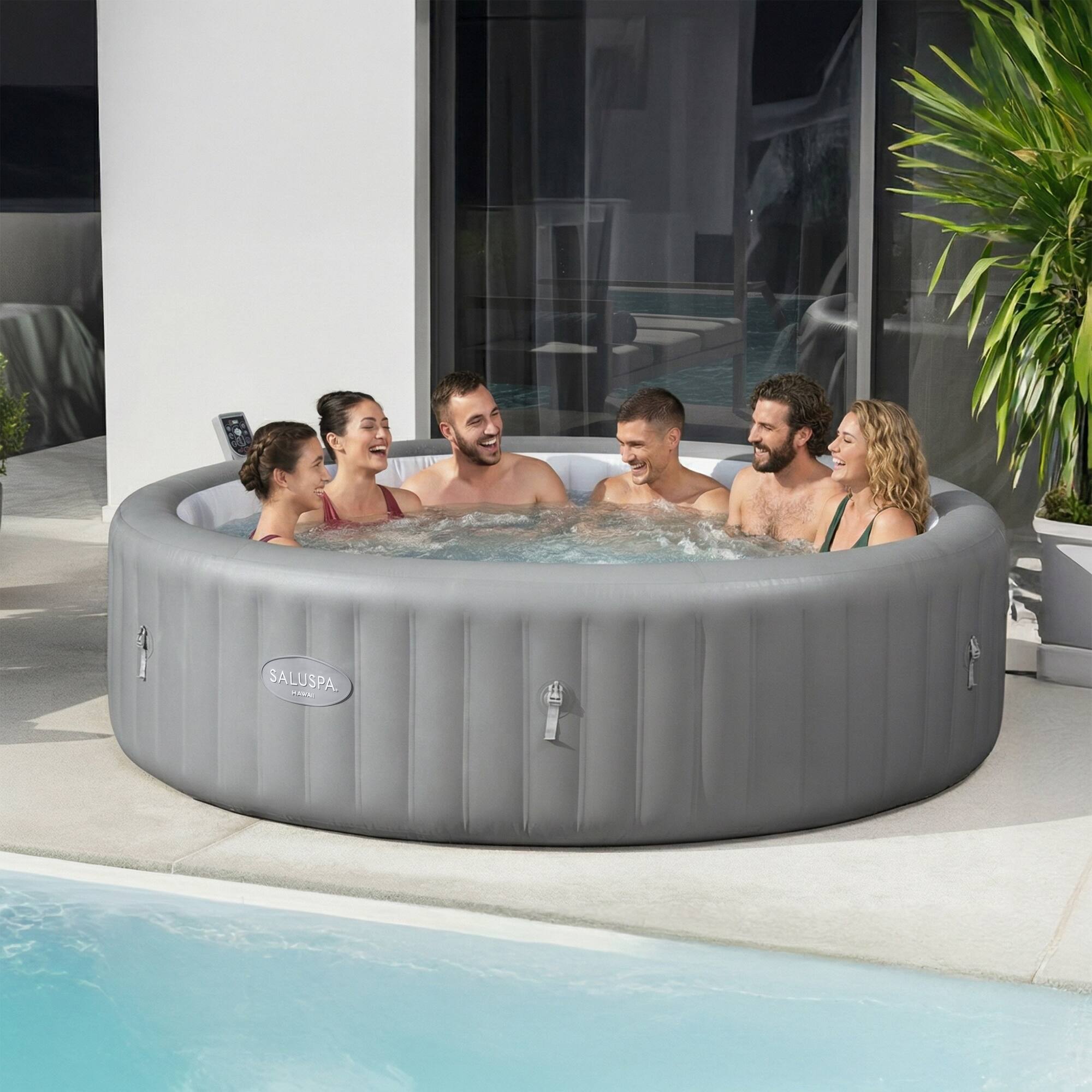 Alt View 8. Bestway - Bestway SaluSpa Hawaii Smart AirJet Inflatable Hot Tub with EnergySense Cover - Grey.