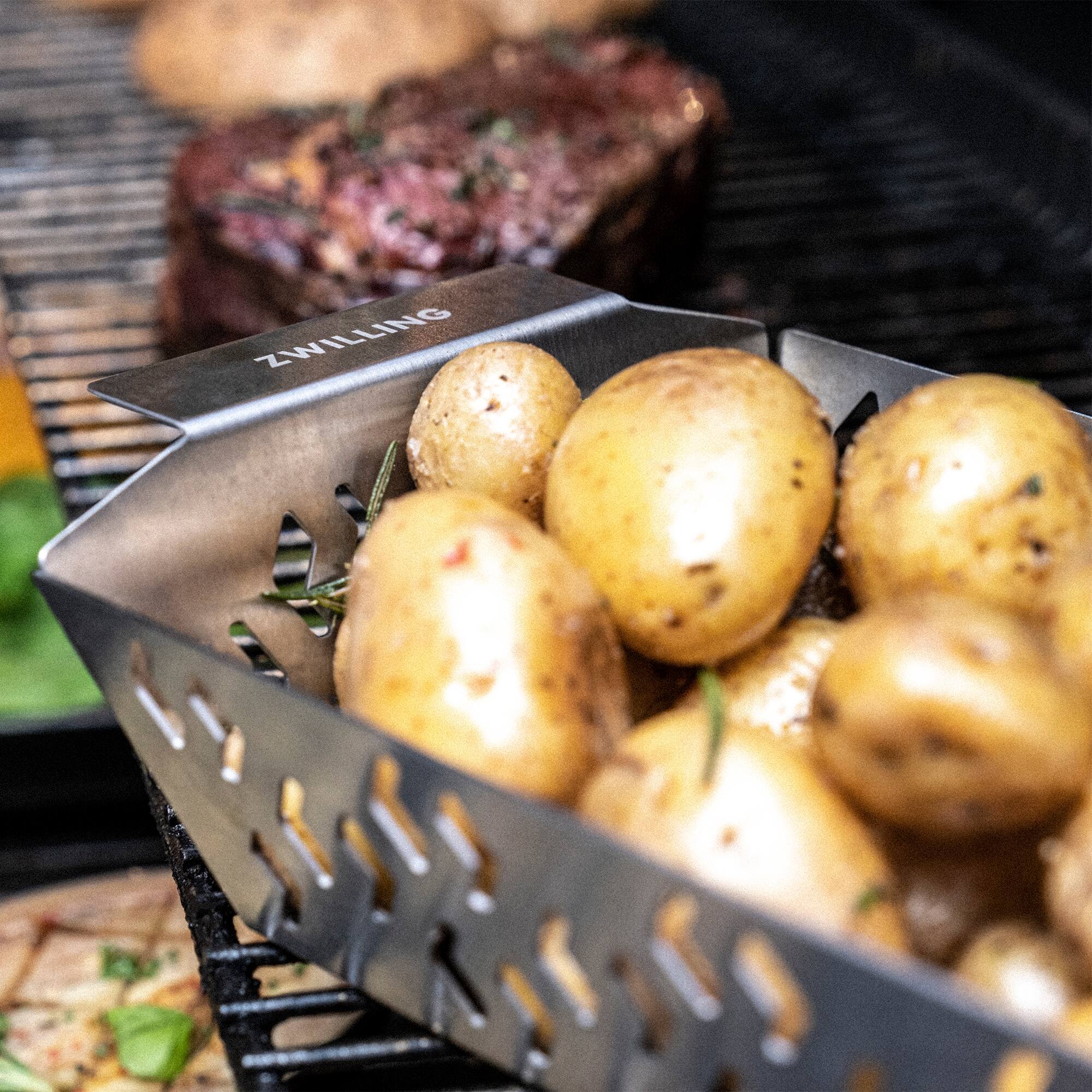 Alt View 3. ZWILLING - ZWILLING BBQ+ Stainless Steel Grill Basket - Small - Stainless Steel.