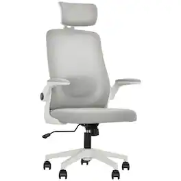 Homcom - Office Chair, Ergonomic Desk Chair with Flip-up Armrest, Rotatable Headrest - Gray