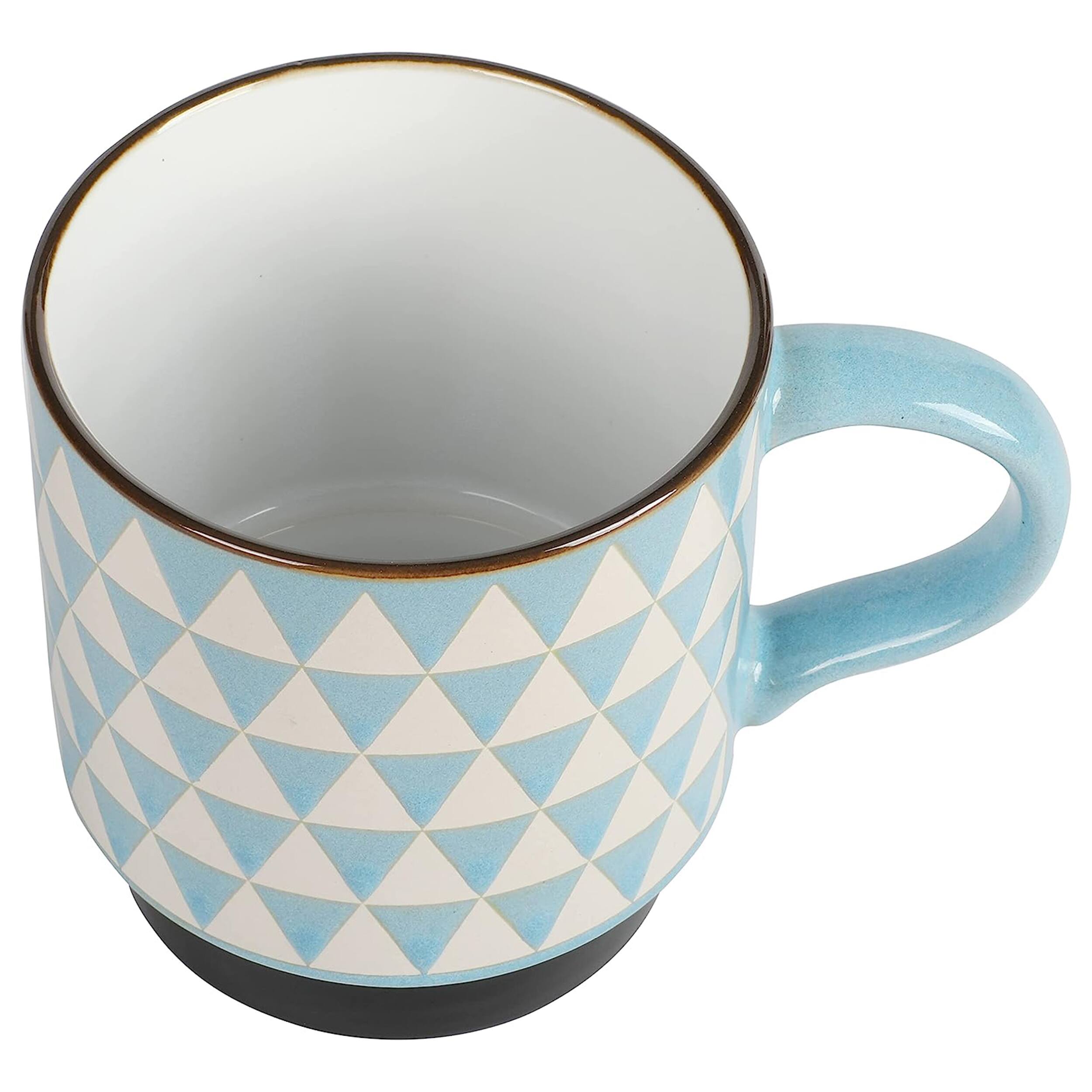 Alt View 2. Mr. Coffee - Mr. Coffee Primevalley 4 Piece 14 Ounce Stackable Assorted Wax Relief Triangle Design Mug Set - Blue.