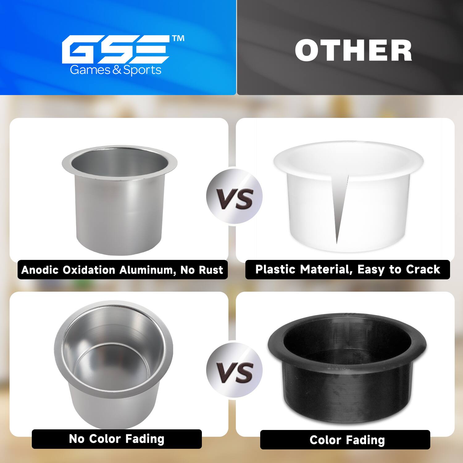 TM GSS Games & Sports OTHER VS Anodic Oxidation Aluminum, No Rust VS Plastic Material, Easy to Crack VS No Color Fading VS Color Fading