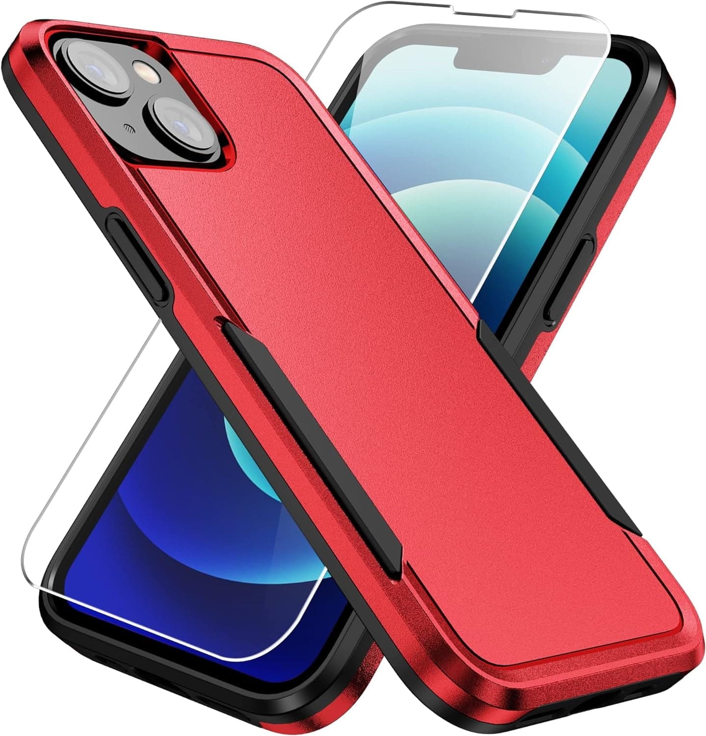 Front. Entronix - Entronix iPhone 15 Bundle: Soft-Touch Dual-Layer Case with Clear Screen Protector - Red.