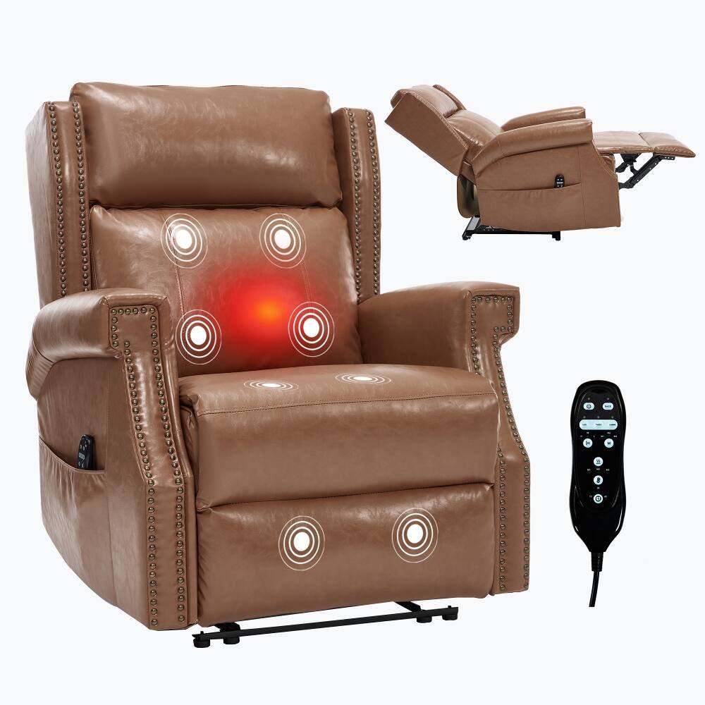 Alt View 8. Ropilly - Ropilly Camel Faux Leather Manual Recliner, Massage Recliner Chair with Lumbar Heat, Pillow Back and Square Arms - Camel.