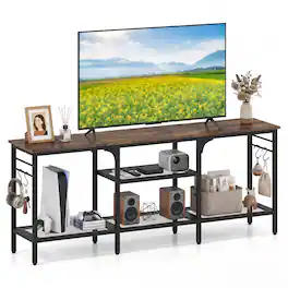Costway - TV Stand for TVs up to 65",55" Long Entertainment Center with 4Open Storage Shelves - Rustic Brown & Black