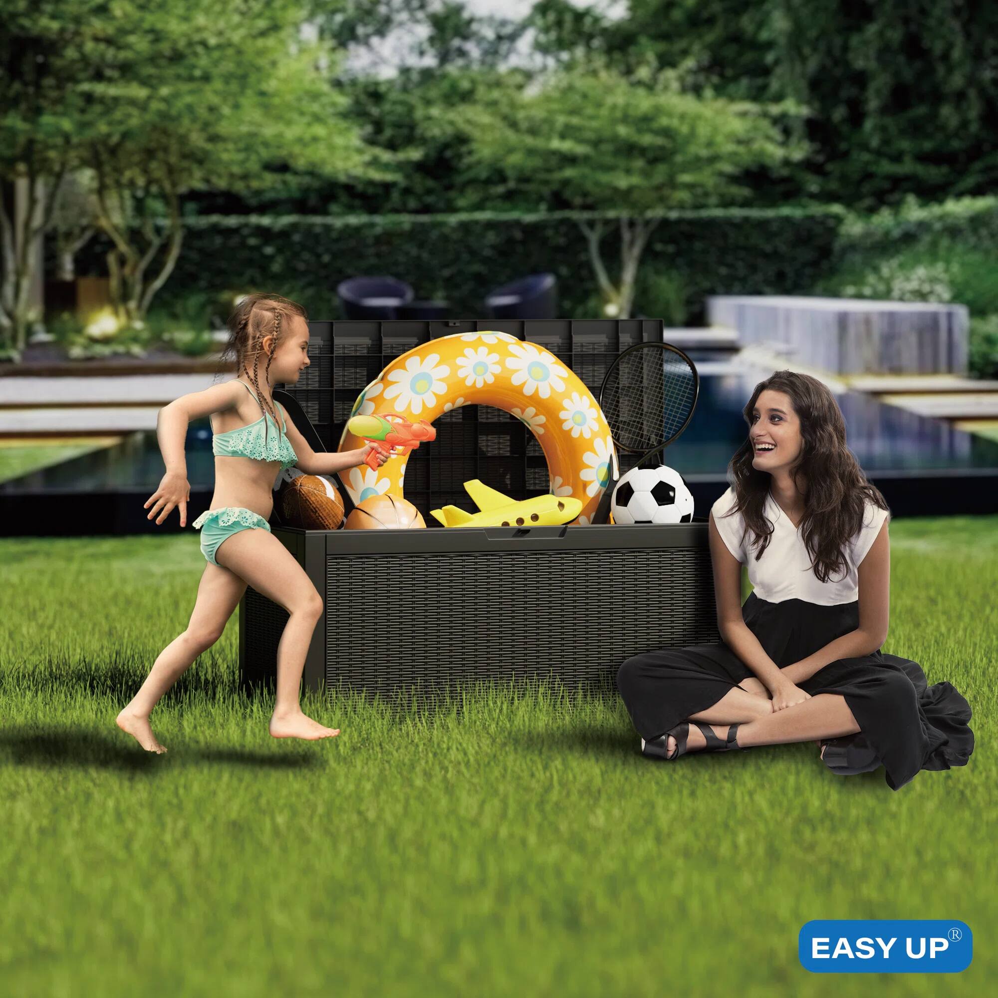 Alt View 1. Chic Crate - 101 Gallon Water Resistant Resin Lockable Deck Box - Black.