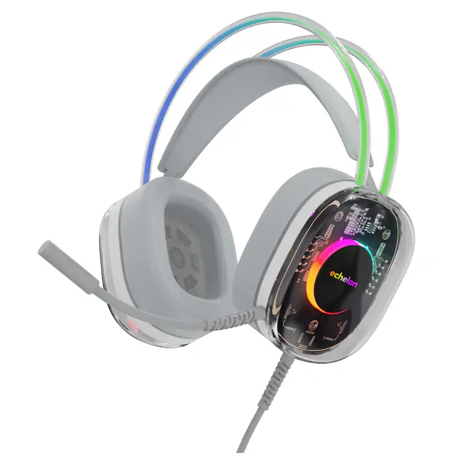 Gray Headset Echelon SoundScape See Through RGB Gaming Headset w/ USB C Mic Grey ...