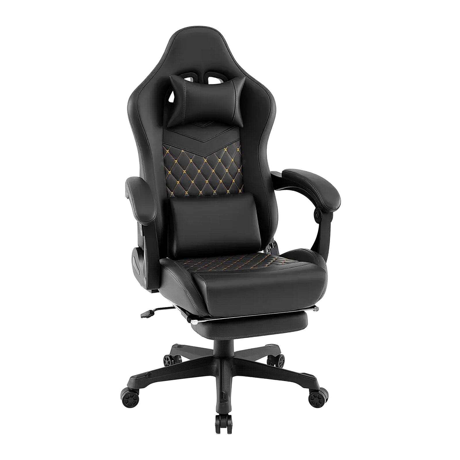 Front. WELLFOR - Ergonomic Video Game Computer Chair with Headrest and Lumbar Pillow - Black.