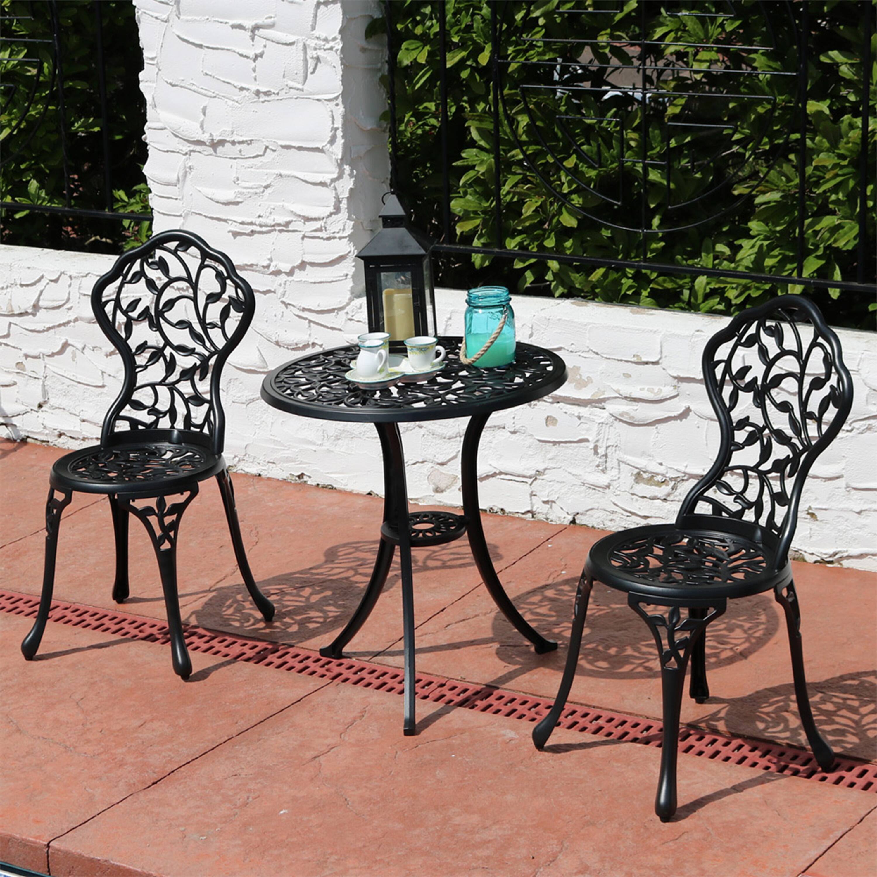 Alt View 4. Sunnydaze - Cast Aluminum 3-Piece Patio Bistro Set - Black.