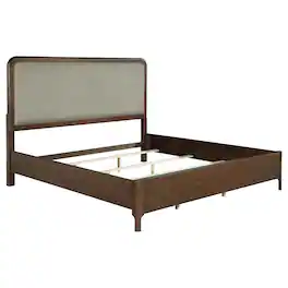 Manhattan Lane - Rie Queen Bed, Taupe Gray Upholstered Headboard - Brown, Taupe Gray