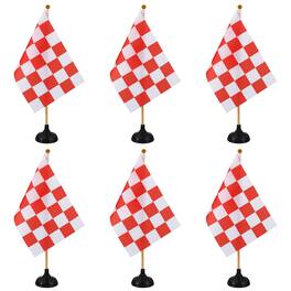 Unique Bargains - 6pcs 12" R/W Checkered Table Flag for Racing/Sport Party, Bamboo Stick & Black Round Base - Red and White Flag, Black Base