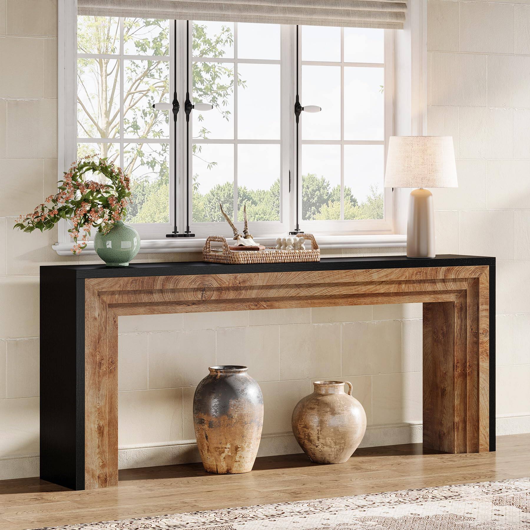 Left. Tribesigns - 70.9-Inch Long Console Table, Farmhouse Narrow Wooden Sofa Table Behind The Couch for Living Room, Entryway, Hallway, Fo - Black + Natural Wood Color.