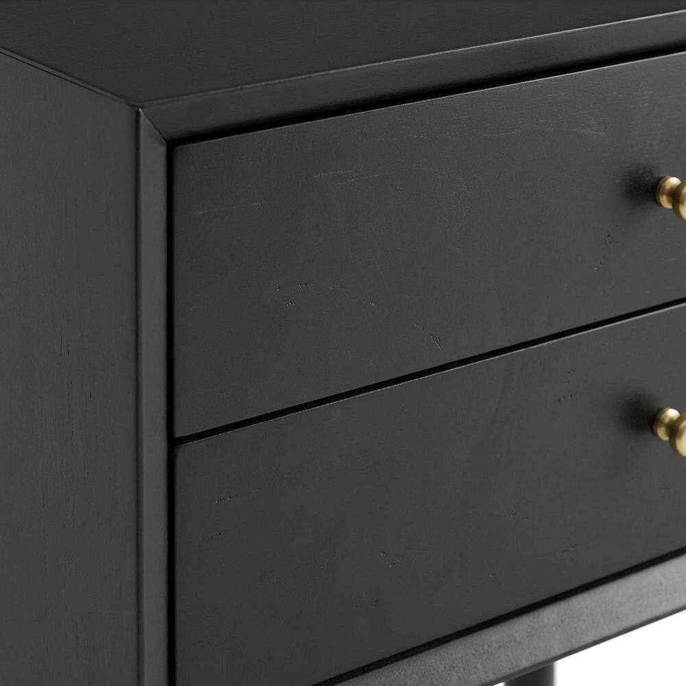 Alt View 3. FurniFact - Wooden Nightstand with MDF and Poplar Veneer Finish for Modern Bedroom Style - Matte Black.