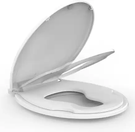 Front. Jojoka - 17inch White Round Toilet Seat with Built-in Toddler, Slow Close, Child & Adult, Potty Training, Bottom Fixing - White.