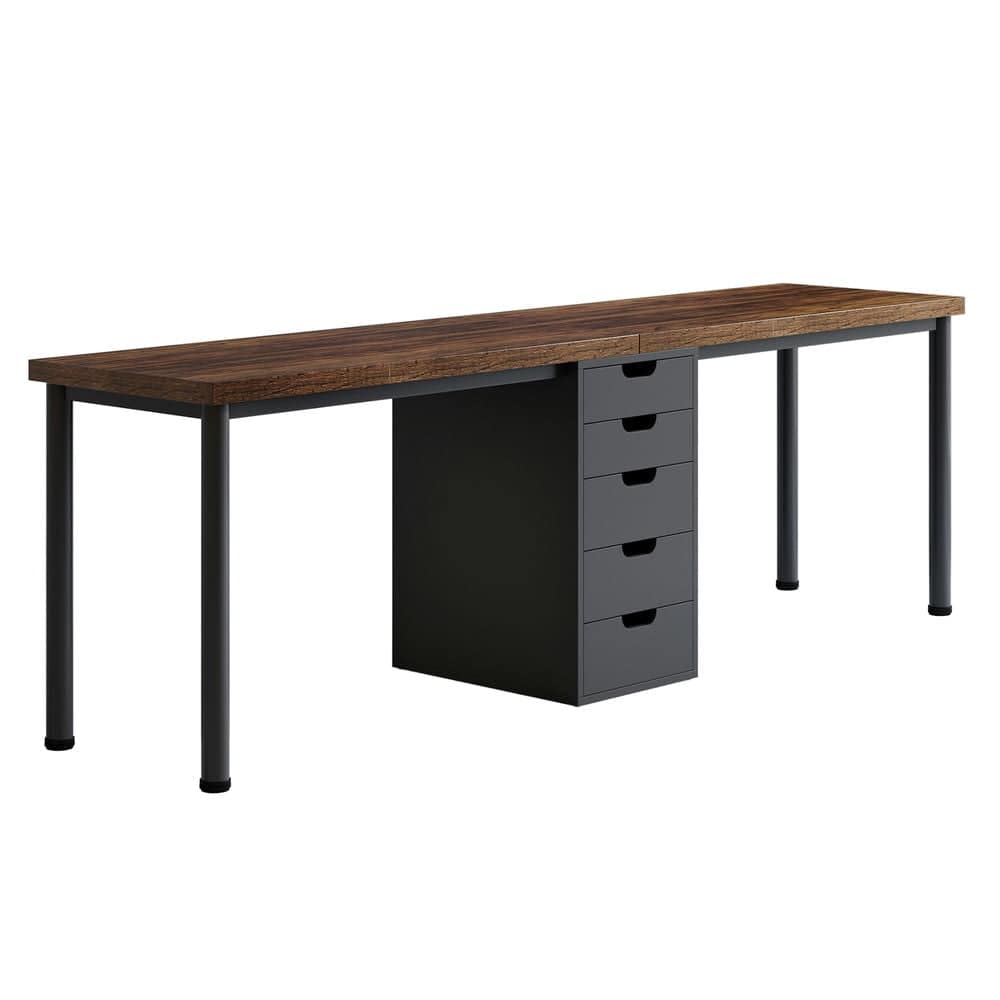 Kadyn - Study Writing Desk, Computer Desk,78.7" Two Person Desk, Long Computer Desk with 5 Drawers - Rustic Brown & Black