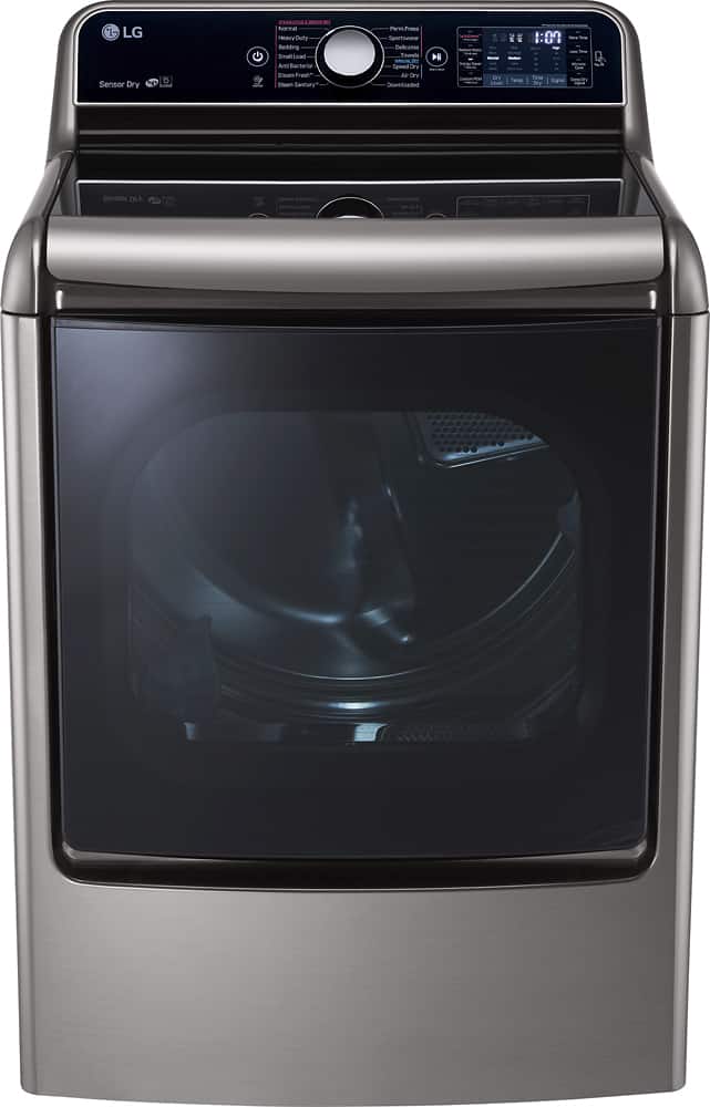 Front. LG - 9.0 Cu. Ft. 14-Cycle Steam Gas Dryer - Graphite Steel.