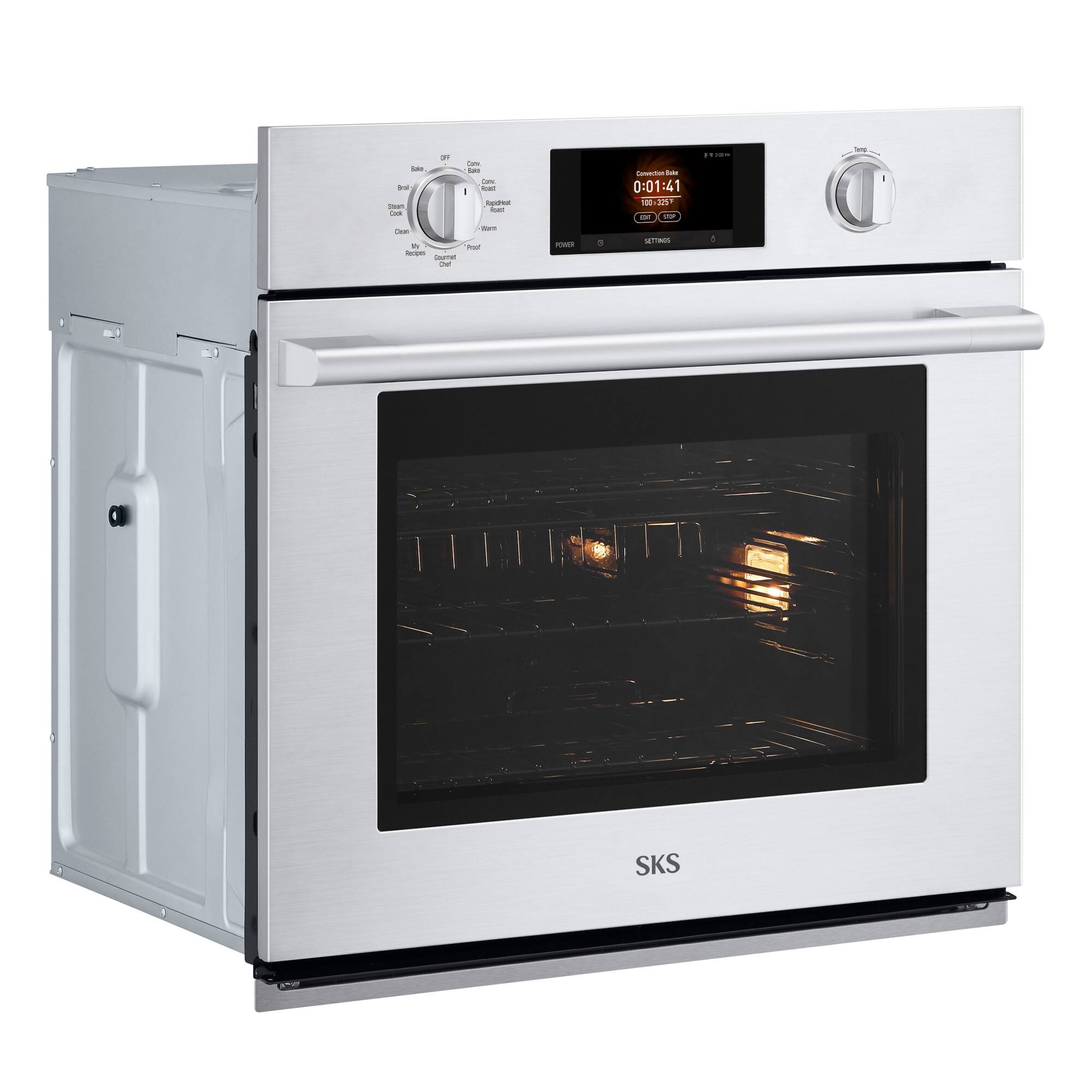lake. 0mg Steam Cook  
OF  
on take Corn. kcal) I Rpdrez Roant  
Convection Gala 0:01:41 100 DI COF  
-  
mix Clean had Recipes Sournet Oel  
POWER  
...  
SETTINGS  
1  
SKS  
COO