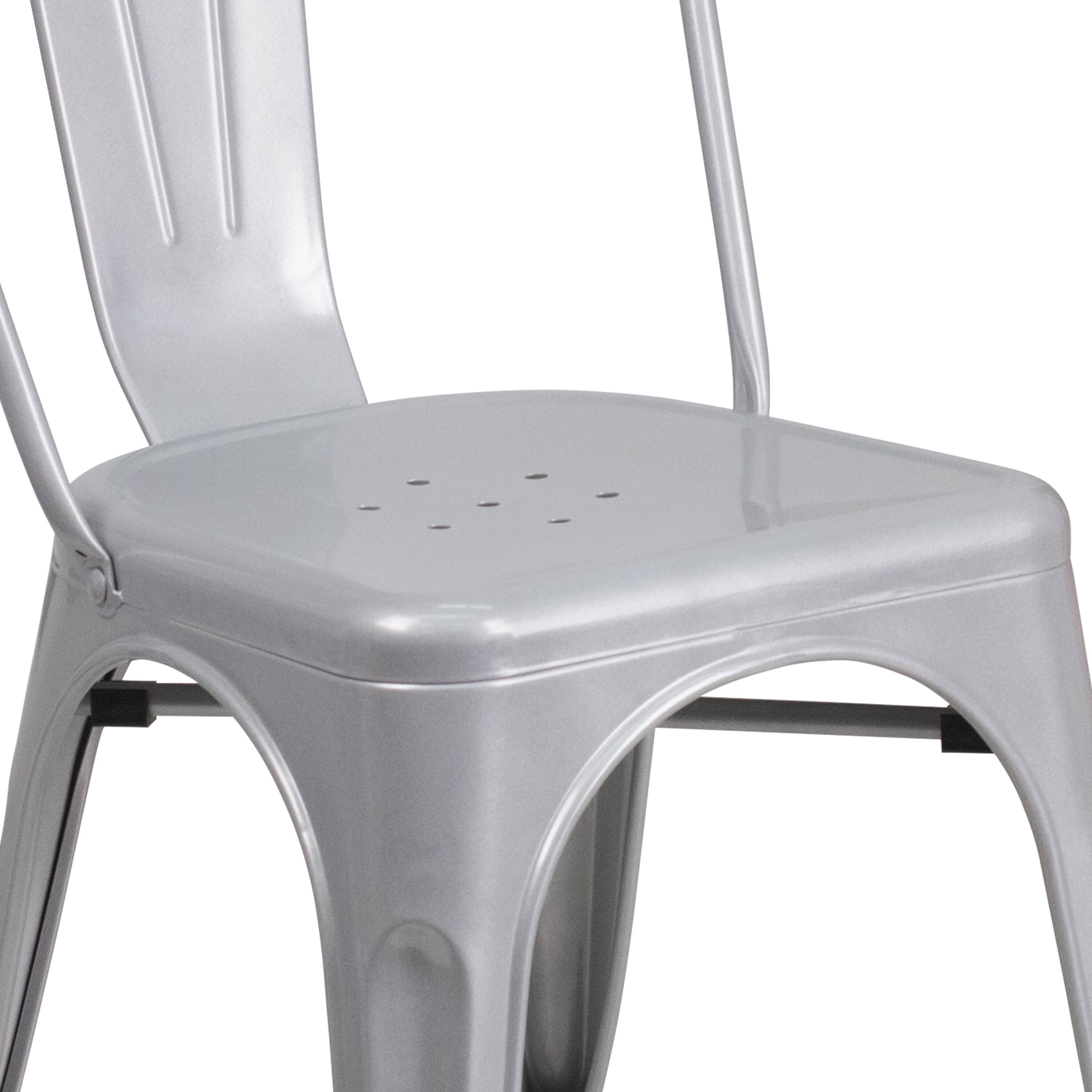 Alt View 8. Emma + Oliver - Commercial Grade Colorful Metal Indoor-Outdoor Stackable Dining Chair - Silver.