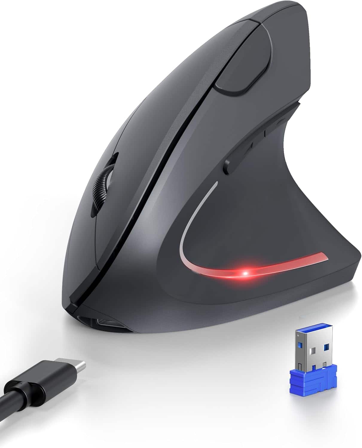 TECKNET - 2.4G Wireless Ergonomic Vertical Mouse(USB Receiver, Rechargeable) - Wireless - Gray