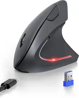 TECKNET - 2.4G Wireless Ergonomic Vertical Mouse(USB Receiver, Rechargeable) - Wireless - Gray